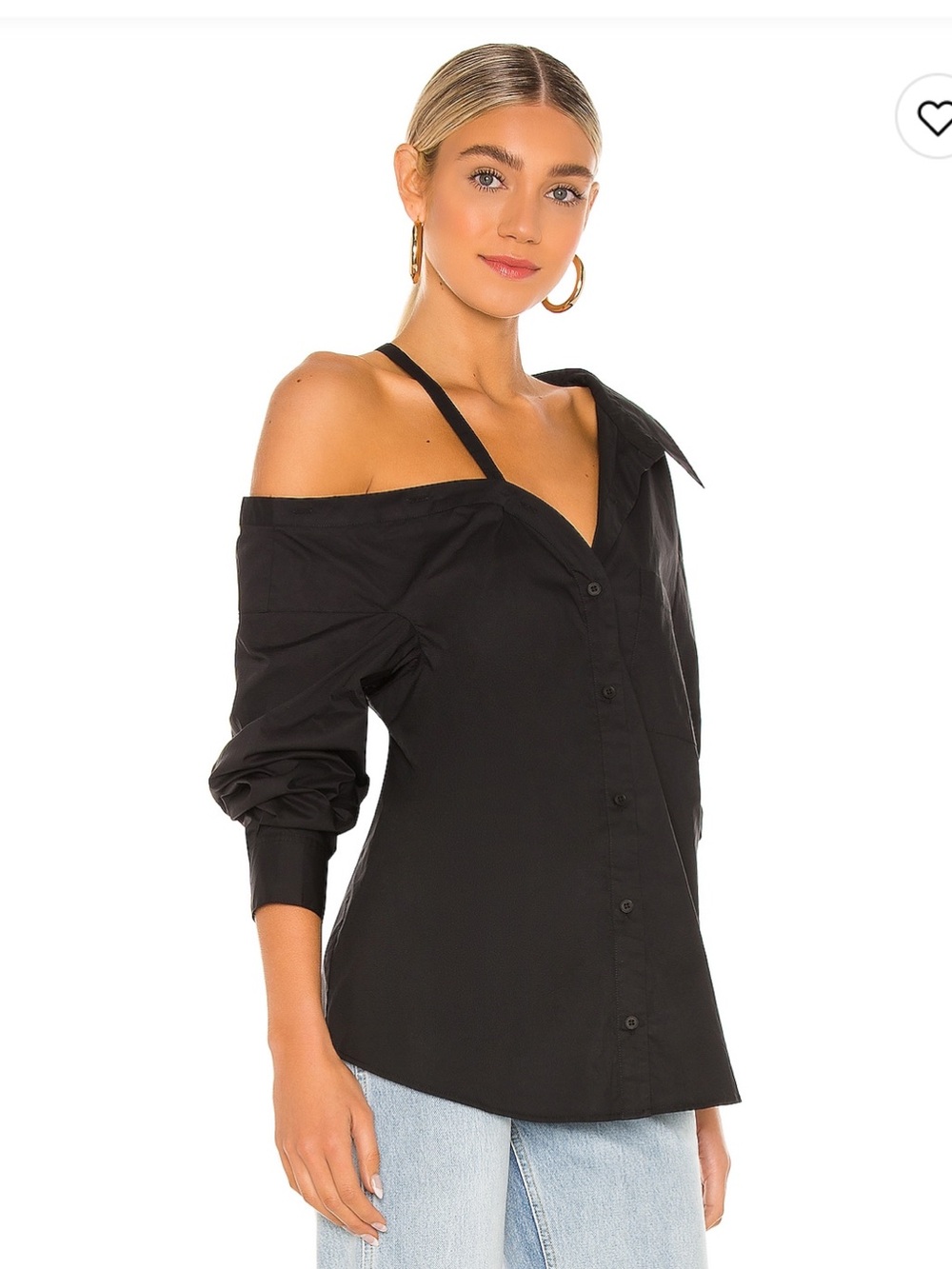 L'Academie Black Off-Shoulder Button-Down Blouse - Picture 5 of 8